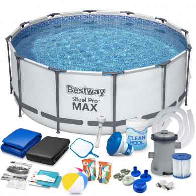 Round garden metal frame pool with pump 427 x 84 cm, 17in1 set Bestway 56595