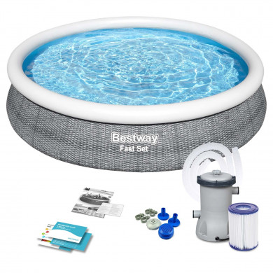 Round Inflatable Swimming Pool Above Ground Garden 366 x 76 cm 9in1 Bestway 57445