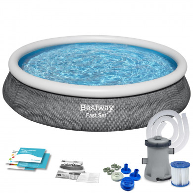 Round Inflatable Swimming Pool Above Ground Garden 457 x 84 cm 9in1 Bestway 57313N