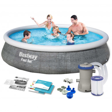 Round Inflatable Swimming Pool Above Ground Garden 396 x 84 cm, 9-in-1 set Bestway 57376