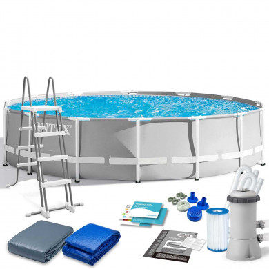 Round metal frame Prism garden pool with pump 457 x 122 cm, 6in1 INTEX 26726GN