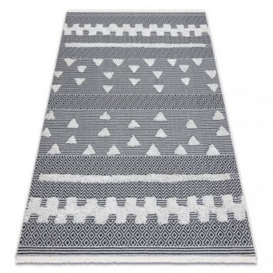 Carpet ECO SISAL Boho MOROC Geometric 22321 fringe - two levels of fleece cream / grey, recycled carpet