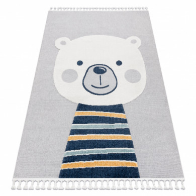 Carpet YOYO GD50 grey / white - Teddy bear for children, structural, sensory Fringes