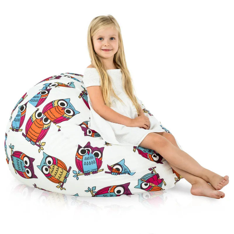 Comfortable bean bag for kids featuring playful owls, great for reading corners