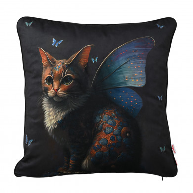 Cat Butterfly Blue Decorative Pillow.