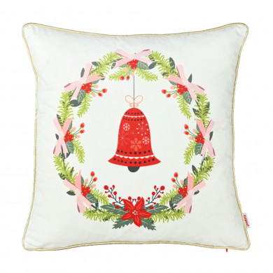 Christmas Garland with Bell Decorative Pillow.