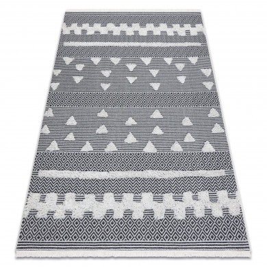 Carpet ECO SISAL Boho MOROC Geometric 22321 fringe - two levels of fleece cream / grey, recycled carpet