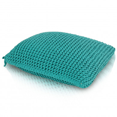 CottonKnit Deco Cushion – Turquoise – rectangular knitted cushion made of cotton cord