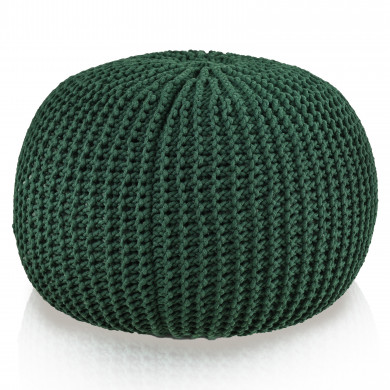 HandKnit Pouf Grande – Forest Green hand-knitted pouf made of cotton cord