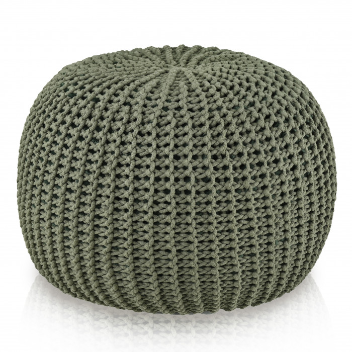 HandKnit Pouf Grande – Forest Green hand-knitted pouf made of cotton cord