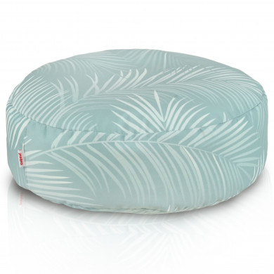 Mint Palm Trees Tropical Footstool | Soft pouf in palm leaves – Ø45 cm