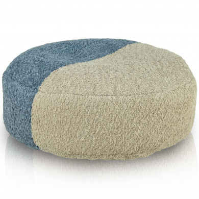 Bouclé Duo footstool – round, two-colour (beige and blue), soft and stylish