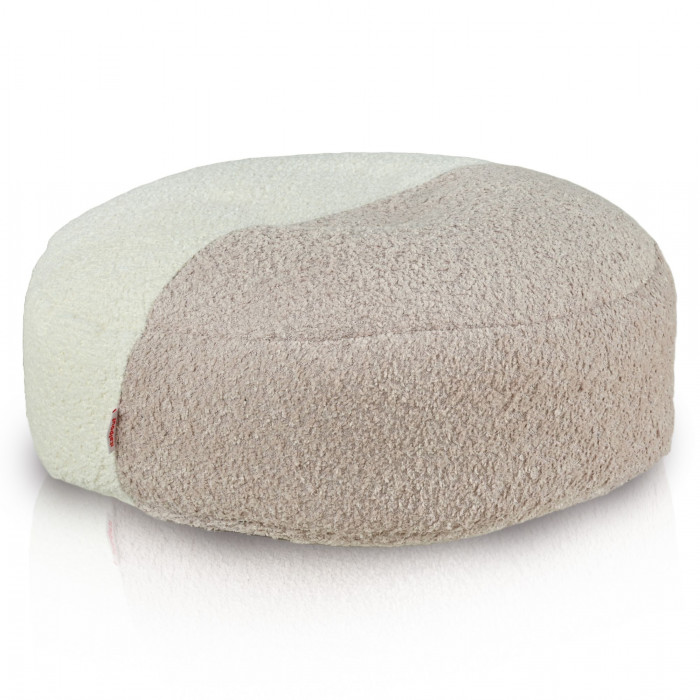 Bouclé Duo footstool – round, two-colour (beige and blue), soft and stylish