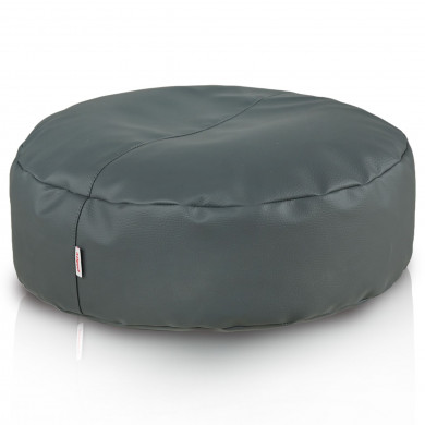 Patch Gray Footstool – round, gray eco-leather, patchwork minimalism