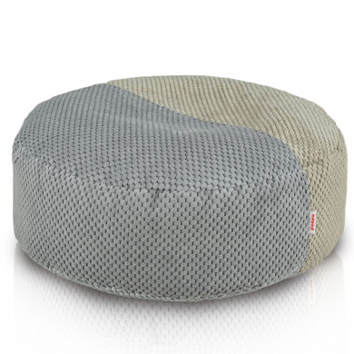 Duo Velvet Dots footrest – round patchwork made of beige and gray structured DOT velour