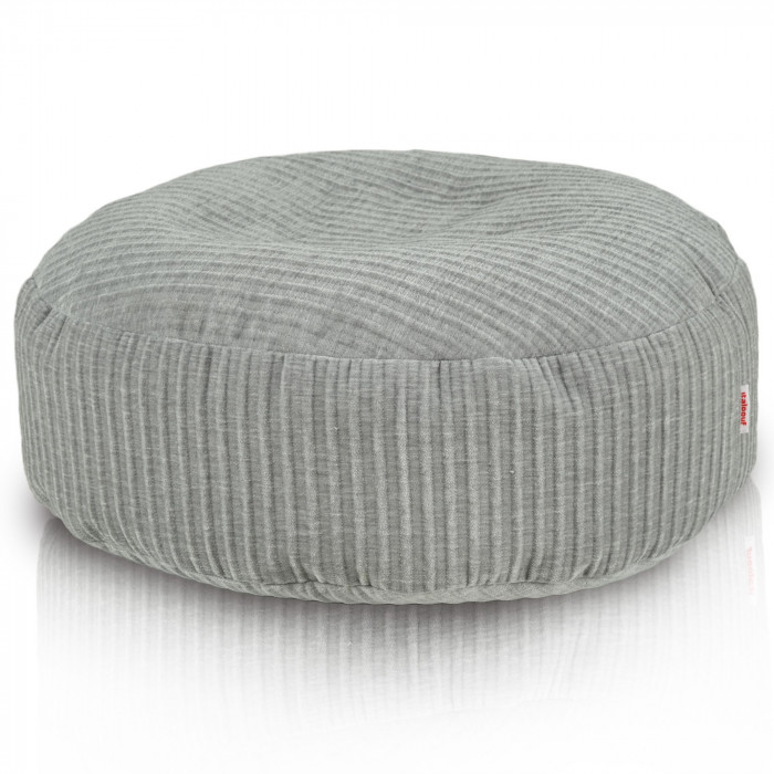 Velvet Dot Graphite footstool – round, patchwork, textured gray velour