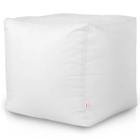 Square outdoor pouf in white, waterproof material for garden use