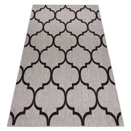 DYWAN SZNURKOWY SIZAL FLOORLUX 20608 , koniczyna marokańska, trellis  srebrny / czarny