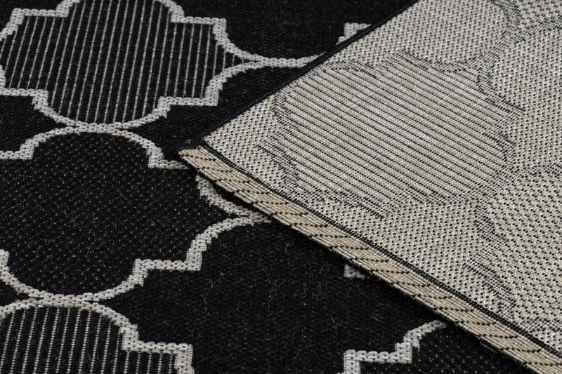 DYWAN SZNURKOWY SIZAL FLOORLUX 20607 , koniczyna marokańska, trellis  czarny / srebrny