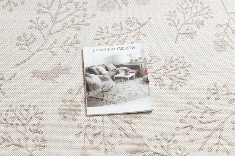 Dywan SZNURKOWY SIZAL FLAT 48774/526 Listki Ptaszki krem róż