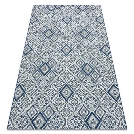 Carpet COLOR 19247/699 SISAL Squares Diamonds Plates Blue