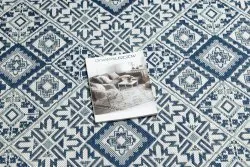 Carpet COLOR 19247/699 SISAL Squares Diamonds Plates Blue