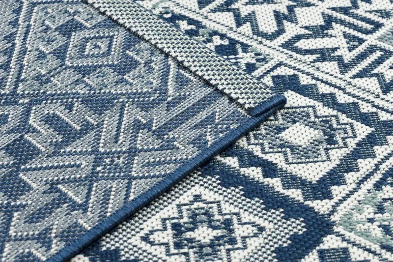 Carpet COLOR 19247/699 SISAL Squares Diamonds Plates Blue