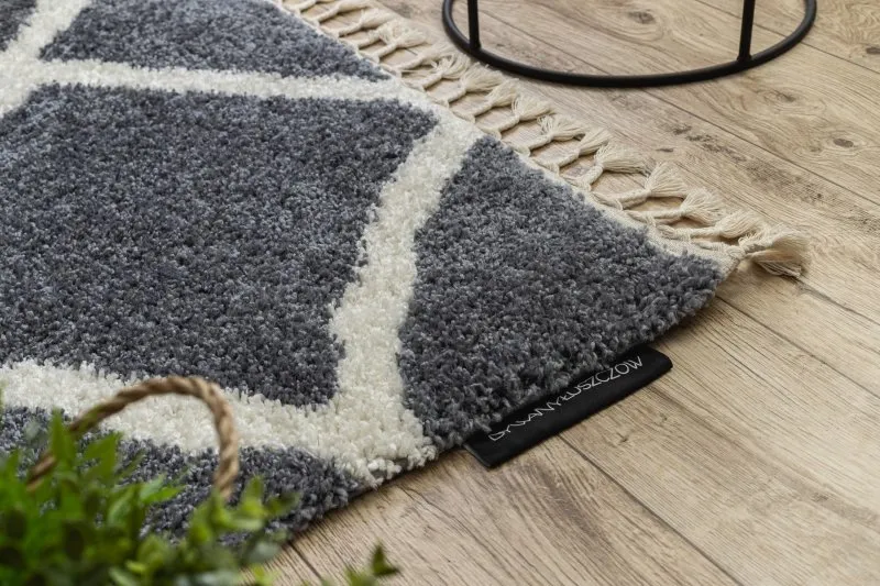 Dywan BERBER CROSS B5950 szary / biały Frędzle berberyjski marokański shaggy