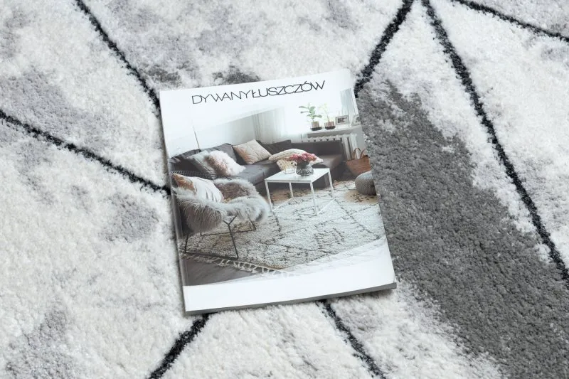 Dywan nowoczesny COZY Polygons Koło, geometryczny, trójkąty - Strukturalny, dwa poziomy runa szary
