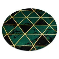 Dywan EMERALD ekskluzywny 1020 koło - glamour, stylowy marmur, trójkąty butelkowa zieleń / złoty