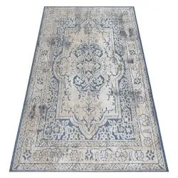 Dywan Strukturalny SOLE D3871 Ornament, ramka - płasko tkany niebieski / beż