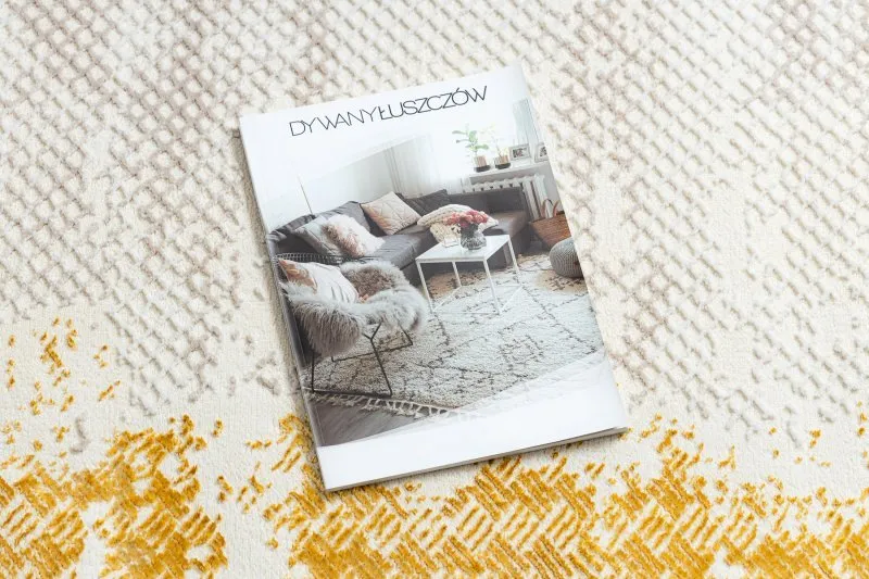 Dywan CORE 004A Ramka, Przecierany - Strukturalny, dwa poziomy runa, kość słoniowa / złoty