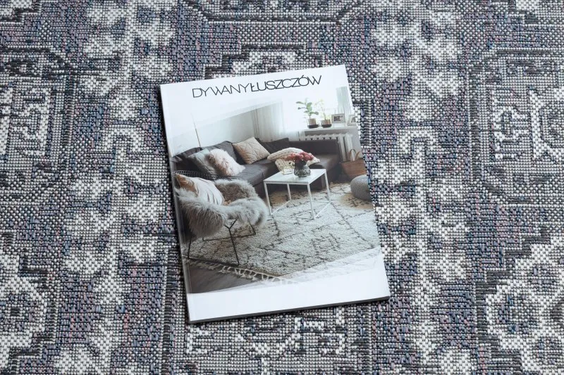 Dywan SZNURKOWY SIZAL SION Ramka, ornament, przecierany 2832 płaskie tkanie niebieski / róż / ecru