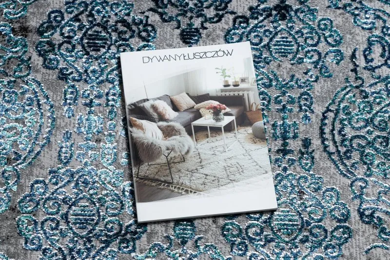 Dywan DE LUXE nowoczesny 2081 Ornament vintage przecierany - Strukturalny niebieski / szary