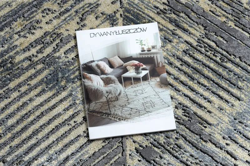 Dywan DE LUXE nowoczesny 2087 Jodełka Chevron vintage przecierany - Strukturalny złoty / szary