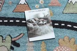 Dywan FUN Route dla dzieci, ulica, zwierzęta niebieski