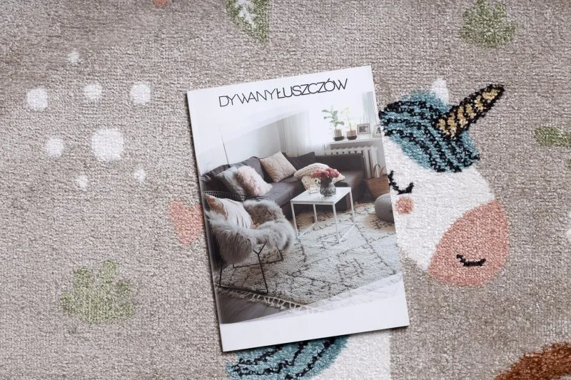 Dywan FUN Sweety dla dzieci, jednorożec, tęcza beż