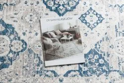 Dywan do prania ANDRE 1819C Rozeta, vintage antypoślizgowy - beż / niebieski
