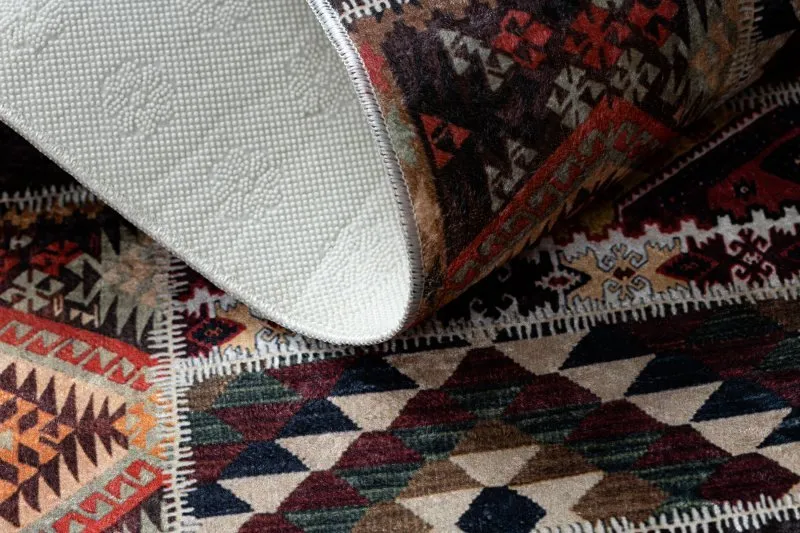 Dywan do prania ANDRE 2305 Orientalny patchwork, antypoślizgowy - bordo / brązowy