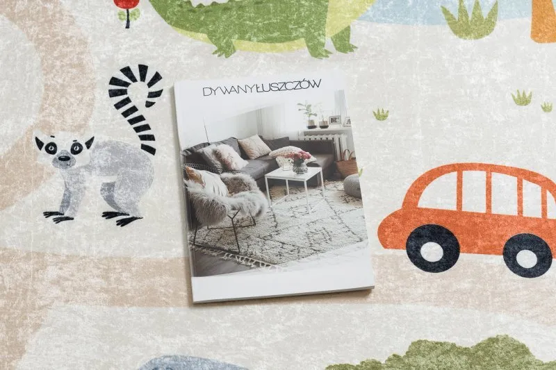 Dywan do prania BAMBINO 1165 Zoo, dla dzieci, antypoślizgowy - beż