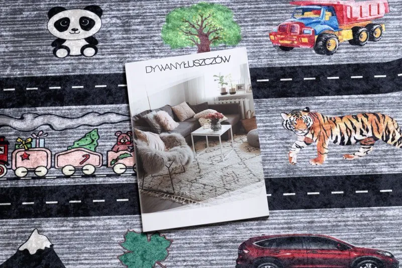 Dywan do prania BAMBINO 2092 Uliczki, samochody dla dzieci, antypoślizgowy - antracyt