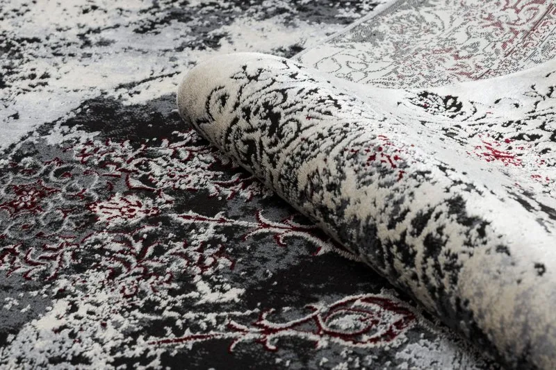 Dywan VINCI 1407 nowoczesny Rozeta vintage przecierany - Strukturalny kość słoniowa / czerwony