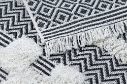 Dywan MOROC Geometryczny 22321 Ekologiczny, EKO SIZAL frędzle - dwa poziomy runa krem / szary, dywan z bawełny recyklingowanej
