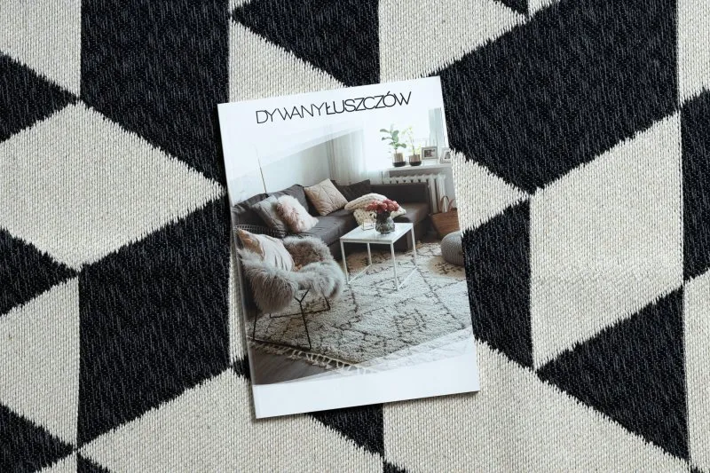 Dywan TWIN 22992 Geometryczny, bawełna, dwustronny Ekologiczny frędzle - czarny / krem