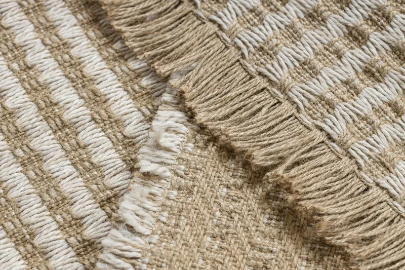 Dywan JUTE 3650 krem / beż linie - jutowy, płaskotkany, frędzle