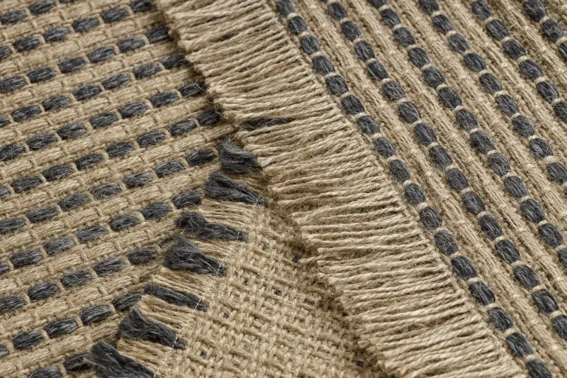 Dywan JUTE 3652 czarny / beż linie - jutowy, płaskotkany, frędzle