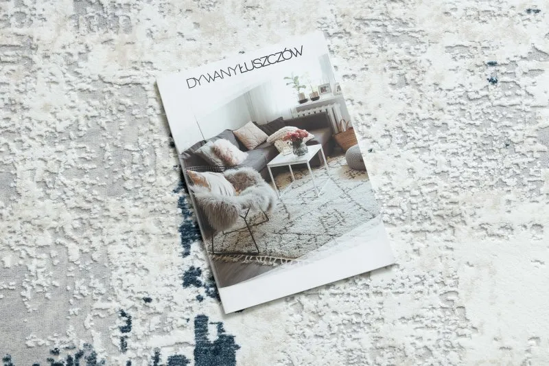 Dywan DUKE 51378 krem / niebieski - Beton, kamień strukturalny, bardzo miękki, frędzle 