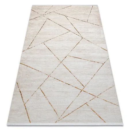 Dywan DUKE 51557 krem / złoty - Geometryczny, strukturalny, bardzo miękki, frędzle