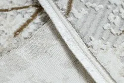 Dywan DUKE 51393 krem / złoty - Geometryczny, vintage strukturalny, bardzo miękki, frędzle