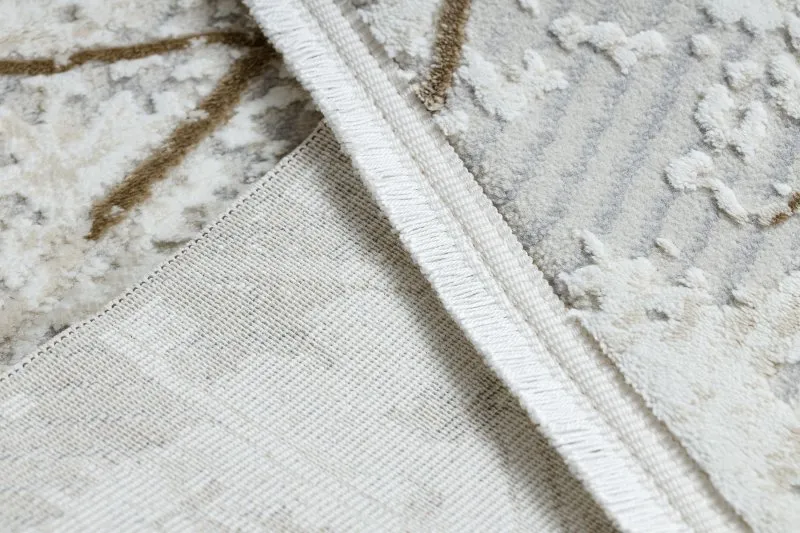 Dywan DUKE 51393 krem / złoty - Geometryczny, vintage strukturalny, bardzo miękki, frędzle